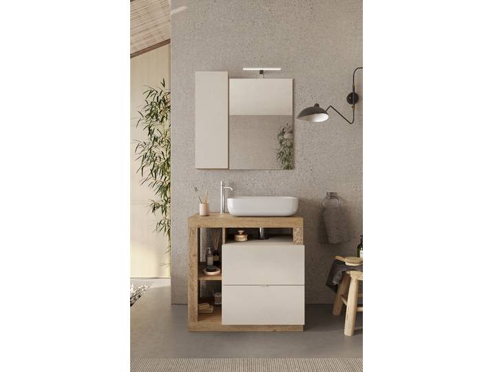 Beleuchteter Spiegel Hamburg 78cm Beige/Kaschmir/Eiche Hell Dekor Spanplatte, beschichtet 78cm
