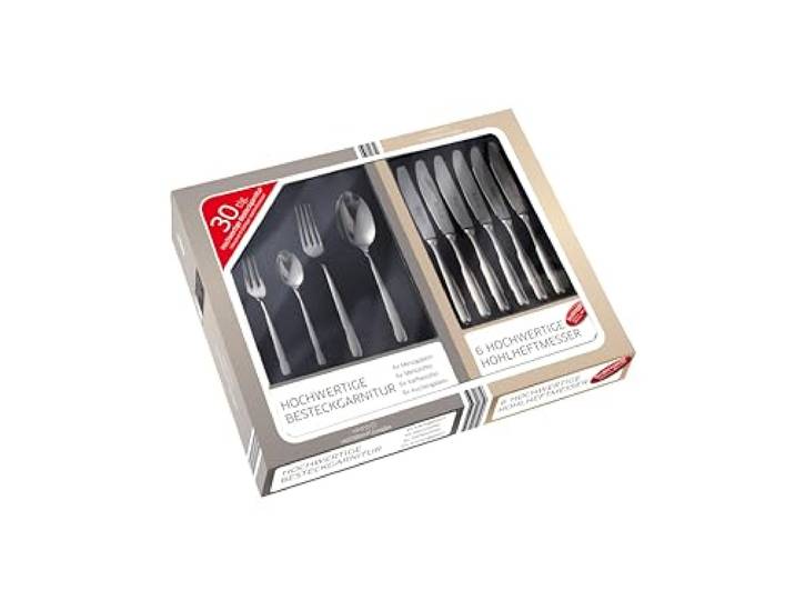 Gehring Besteck Set Life 30-teilig I Edelstahlbesteck I hochwertiges Essbesteck inklusive 6 Solinger Hohlheftmesser I spülmaschinengeeignet I Besteck Set 6 Personen I Designpreis 2014/15