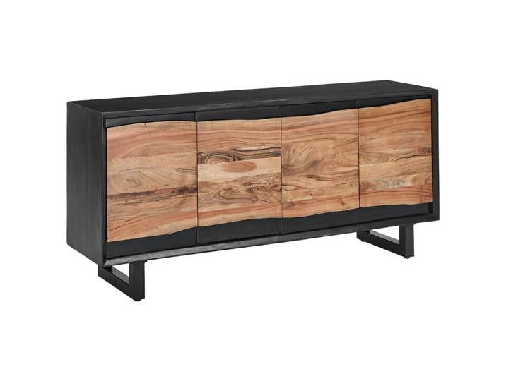 Livetastic Sideboard, Natur, Schwarz, Metall, Akazie, vollmassiv, 2 Fächer, 168x76x61 cm, Holzmöbel, Kleinmöbel Holz, Holzkommoden, Sideboards Holz