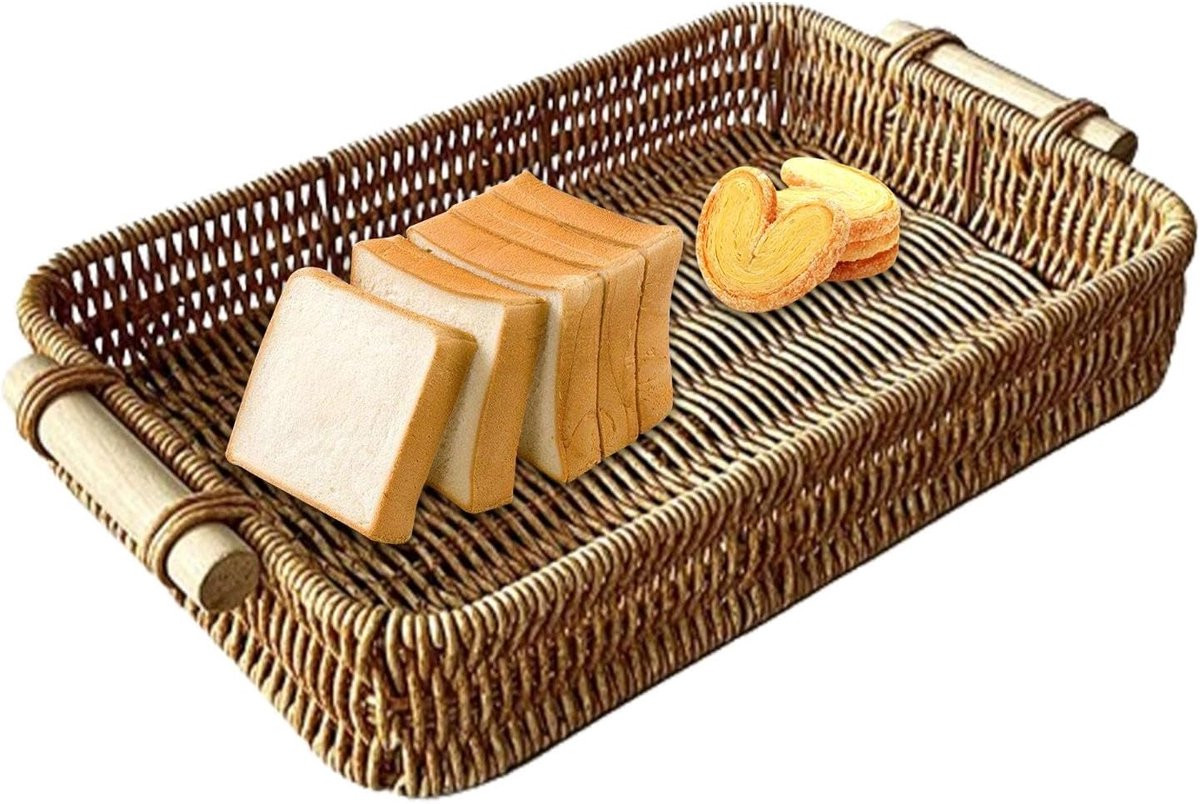 Decoratief Rattan Dienblad met Handvat - Gevlochten Mand - Multicolor - 35 cm