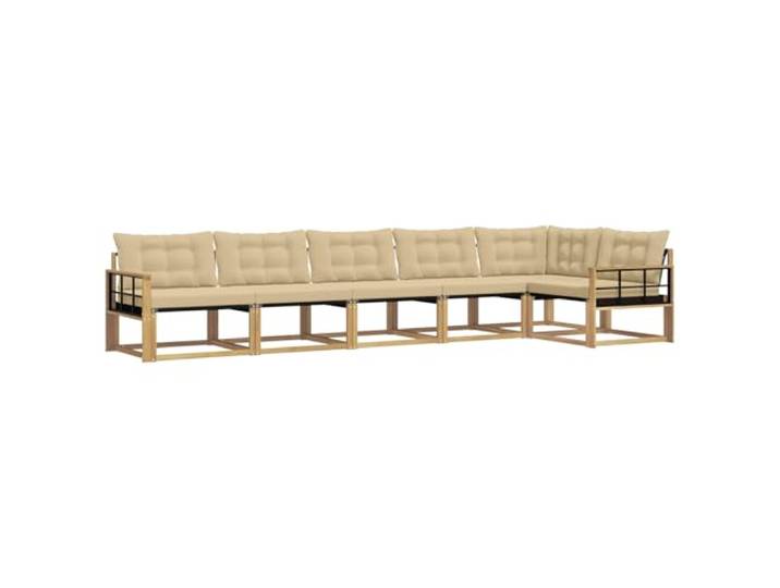 PUGYNBK Modulares Sofa für den Außenbereich, 6-Sitzer, beige Akazienholz, Textilen, abnehmbare Kissen, flexibles Design