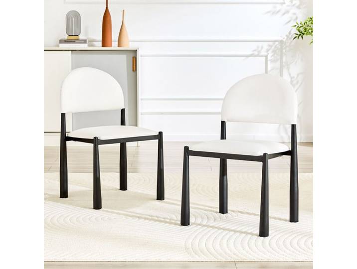 Chaises de salle à manger modernes - Lot de 2 chaises - Blanc - Cuir PU - Pieds en métal - Hauteur 80 cm