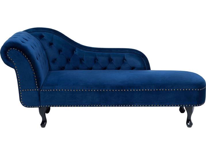BELIANI Chaiselongue Linksseitig Dunkelblau Samtstoff Holzfüße Glamourös