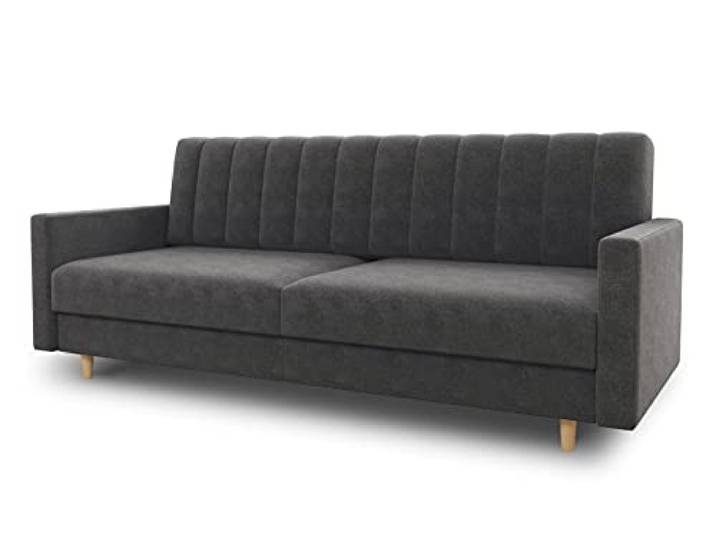 Sofnet - Schlafsofa Sara mit Bettkasten (Graphit, Kronos 22) Schlafsofa mit Bettkasten, Wellenfeder, Veloursstoff, Holzfüße, Bettfunktion, Couch, Sofagarnitur