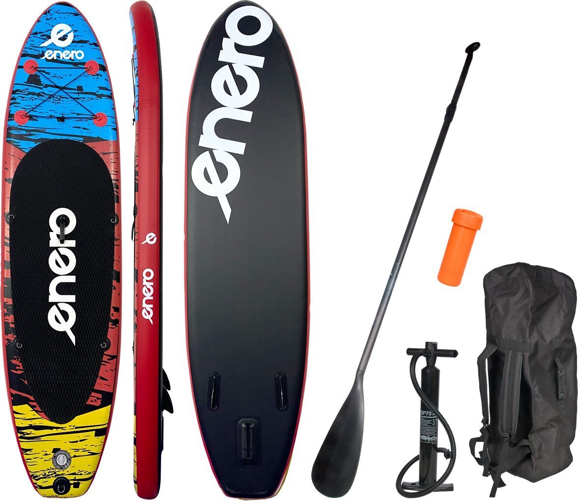 Aufblasbares SUP-Board ENERO 300x76x15 cm - Set bis 135 kg - Schwarz - Stand Up Paddle Board