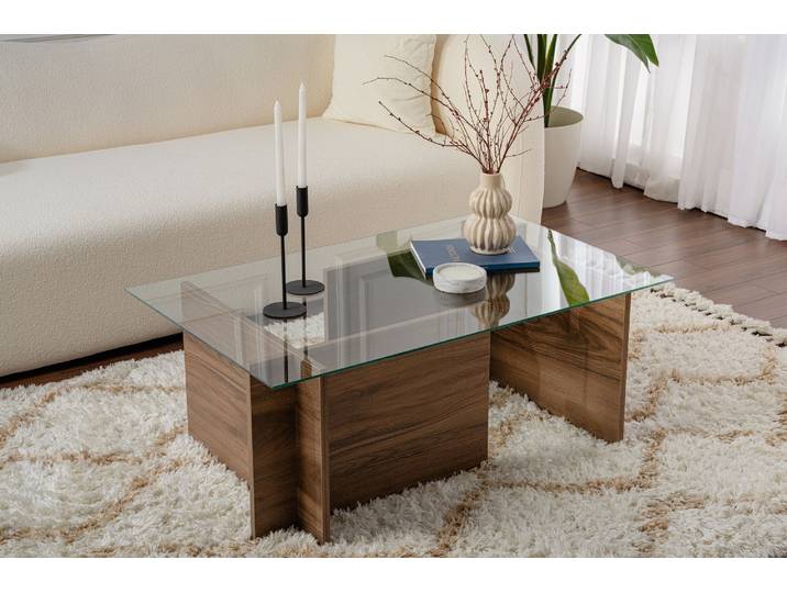 Skye Decor, Vetrino - Walnut, Couchtische, Nussbaum, Glas, 105 x 40 x 65 cm