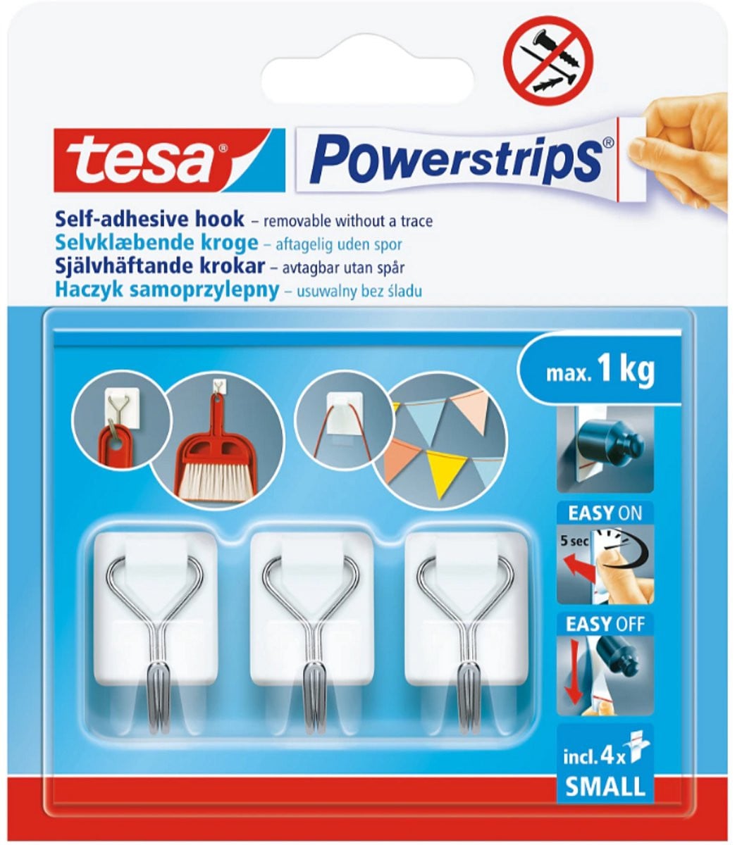 Tesa Powerstrips Wandmontage Metalen Haken Wit - Maximaal 1kg