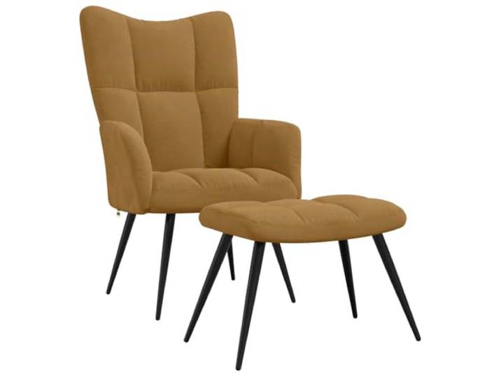 Fisinber Relaxsessel mit Hocker Braun Samt Polstersessel 2-tlg Dicke Schaumstoffpolsterung und stabiles Stahlgestell fuer Wohnzimmer oder Gaestezimmer mit Fusshocker fuer Entspannung.