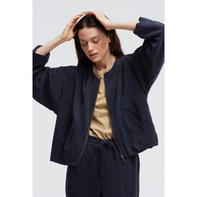 Blouson SENSES.THE LABEL, Damen, Gr. L, blau, Web, Material: 100% Lyocell, Futter: 100% Polyester, unifarben, gerade kurz, eingesetzt gerader Abschluss, Jacken Blouson