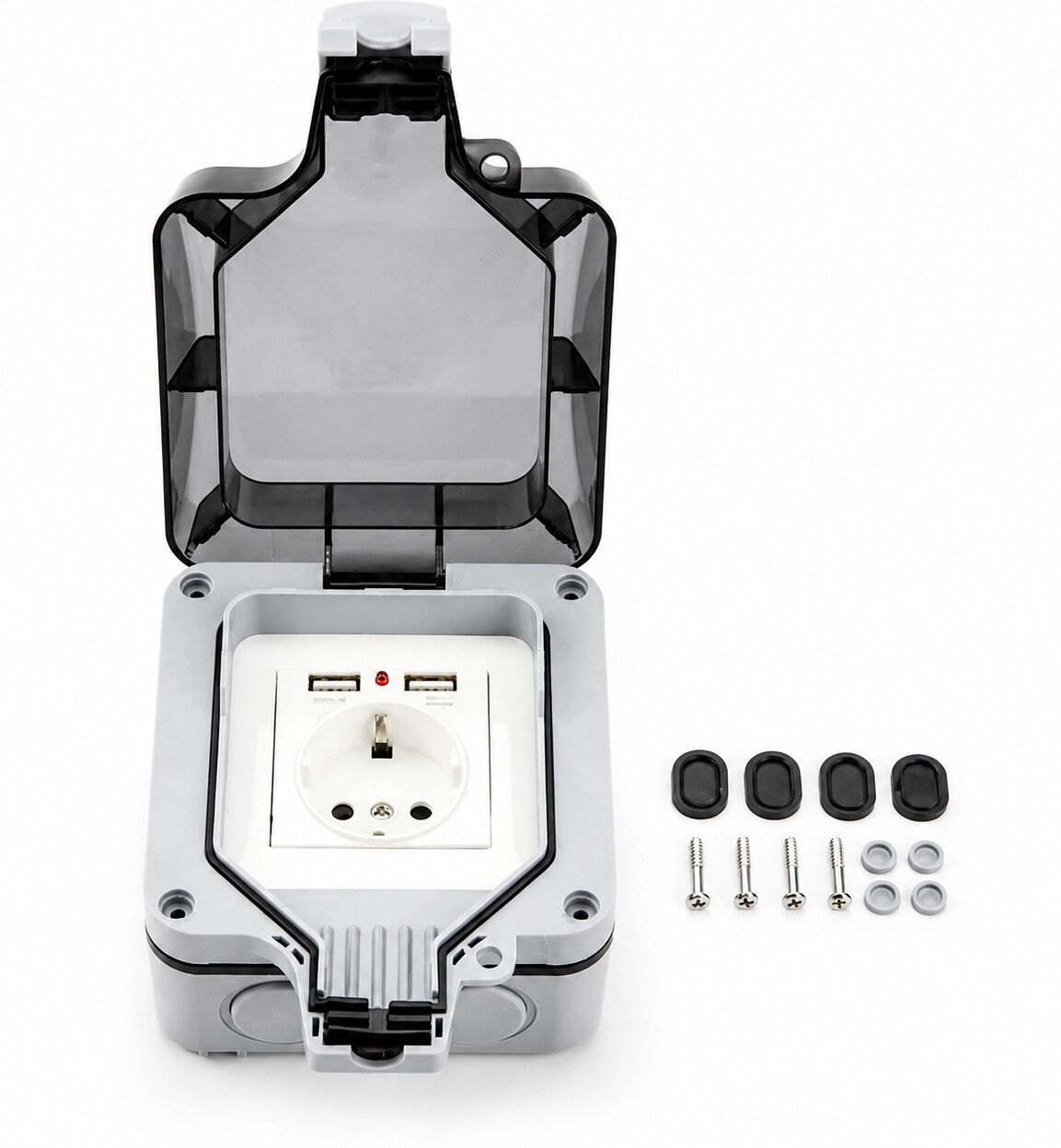 INF Prise murale étanche avec couvercle, avec 2 ports USB