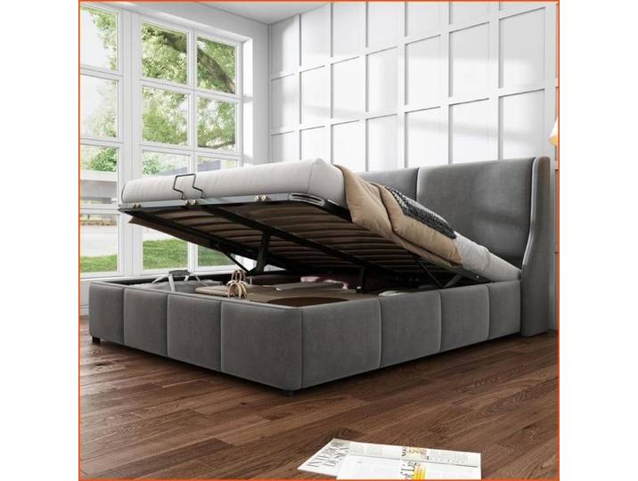 Beds Frames & Bases - Lit Tête Oreille Velours - Stockage Hydraulique - Gris 140x190 cm