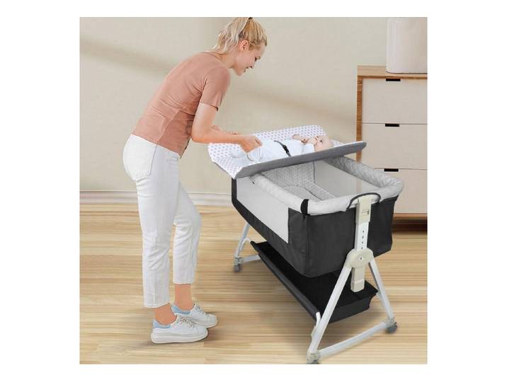 LuxusKollektion Beistellbett Beistellbett mit Wickeltisch Schwarz 95x50cm
