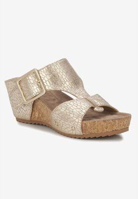 Women's Thea Wedge Sandal by Ros Hommerson in Gold Crinkle Leather (Size 6 M)