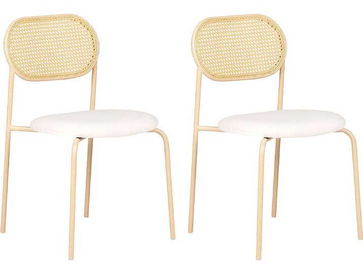 BELIANI Stühle 2er Set Hellbeige / Holzoptik aus Metall Wiener Geflecht Retro Stil Modern für Esszimmer Küche