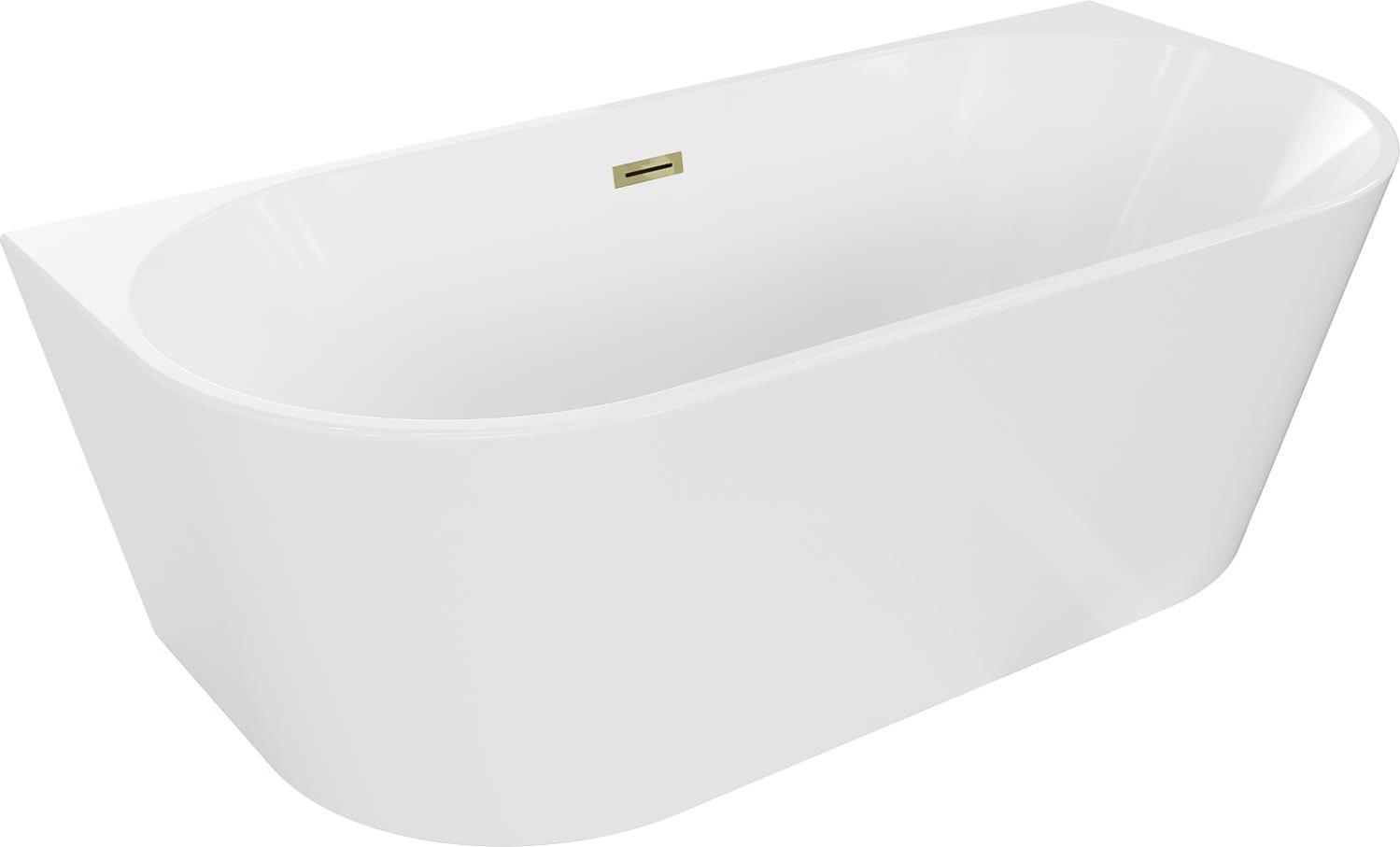 Mexen Oval freistehende Wandbadewanne 140 x 75 cm, weiß, Überlauf golden - 52671407500-50
