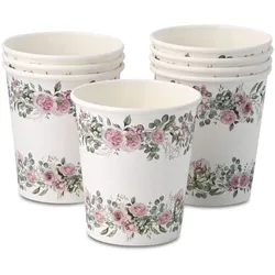 ECOFIESTA 96 Stück Pappbecher 200ml Rosen & Eukalyptus umweltfreundlich - Plastikfreie Einwegbecher - Papierbecher nachhaltige Produktion