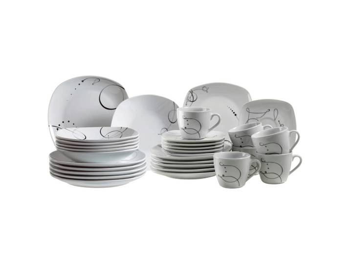 Mäser Kombiservice, Schwarz, Weiß, Keramik, 30-teilig, 210 ml,210 ml, Essen & Trinken, Geschirr, Geschirr-Sets, Kombiservice