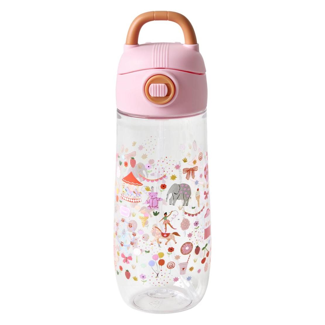 Rice - Plastic Kids Drinking Bottle with Fun Fair Print - Pink - 550 ml (0.55 l) (PLBOT-FUFAI)