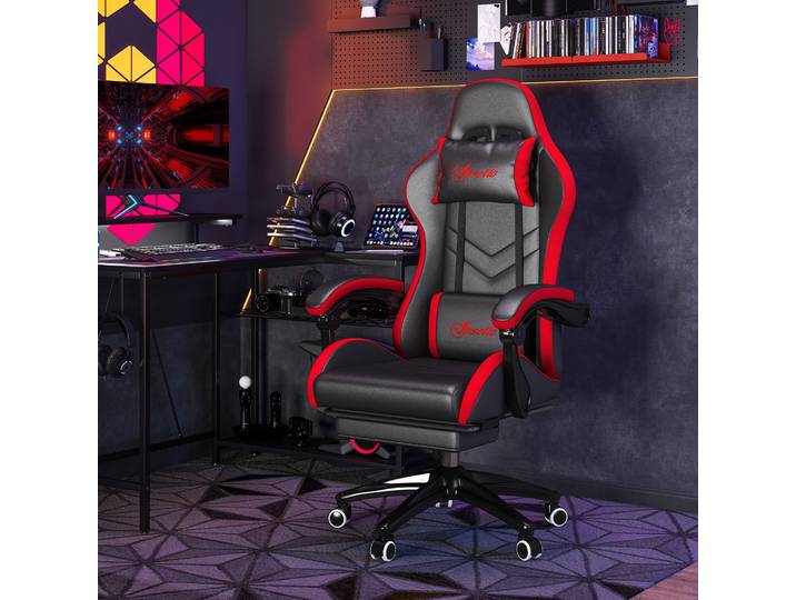 Vinsetto Chaise Gaming Réglable Inclinable Noir Rouge