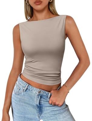 Lush Living Finds Slim Fit Sleeveless Tank Top For Women Trendy Summer Crop Vests gray m