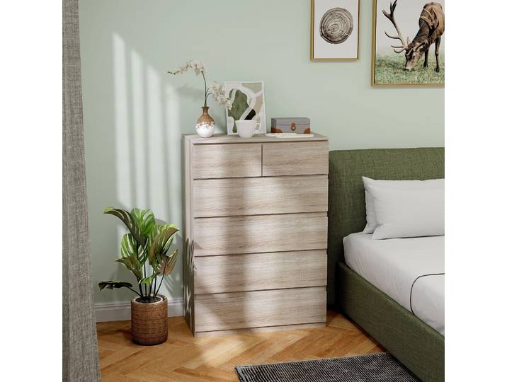 HOMCOM Commode 6 Tiroirs Bois Naturel Design Minimaliste