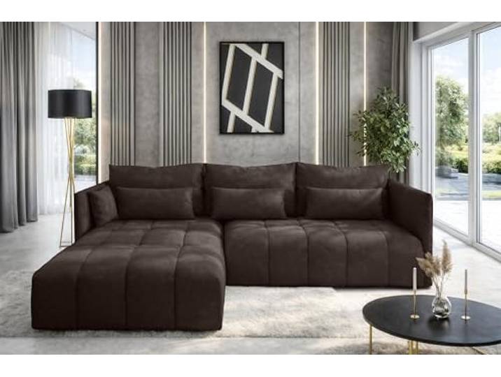AX Living Ecksofa Braun mit Schlaffunktion und Bettkasten Cosmova 245 Hochwertiger brauner Stoff. Liegefläche: 147x232 cm. Hohe Strapazierfähigkeit dank einer Grammatur von 380 g/m˛.