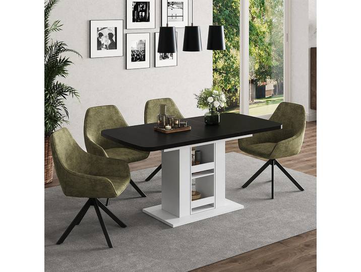 Vicco Esstisch Fenaro, Schwarz/Weiß, 120-160 x 80 cm, Schwarz, Weiß, Rechteckig, 120x76x80 cm, Esszimmer, Esstische