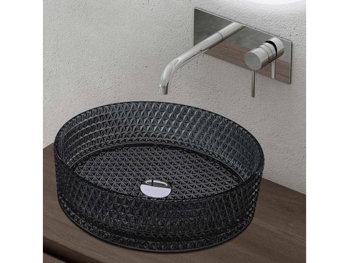 doporro Lavabo à Poser Vasque en Verre Gris Lave Mains Rond de Salle de Bains Petit Lave-Mains pour WC 39x39x12 cm Minerva07