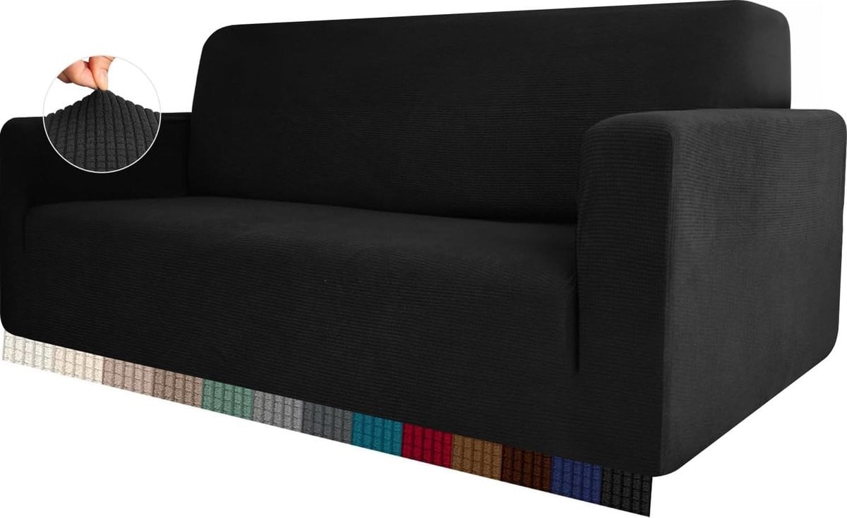 Elastische Jacquard Bankhoes voor 2-zits Bank, Zwart