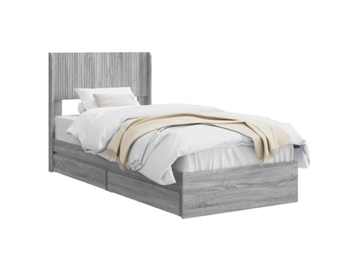 PUGYNBK Bettgestell mit Stauraum und Kopfteil Sonoma Grau Hochwertiges Holz, Sockel mit Lamellen, minimalistisches Design, einfache Reinigung