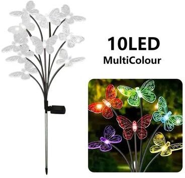 Uplifted Goods Solar Butterfly Garden Lights Outdoor Waterproof LED Lamps multicolor 10leds