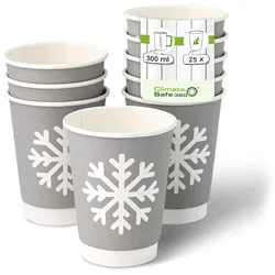 greenbox - Pappbecher doppelwandig Winter "Schneeflocke", 300 ml / 12 oz, Ø 90 mm, grau, 25 St.