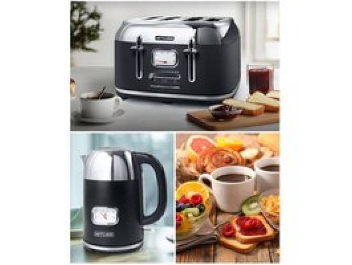 PACK BOUILLOIRE RETRO VINTAGE SANS FIL 2200W 1.7L GRIS INOX + GRILLE-PAIN NOIR 4 FENTES INOX