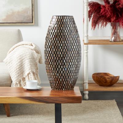 Studio 350 Black Mother of Pearl Shell Handmade Geometric Mosaic Inspired Thin Decorative Vase