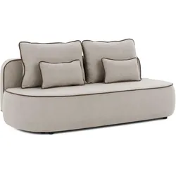 KINDERSOFA Vero im modernen und abgerundeten Design mit Schlaffunktion und Bettkasten aus Taupe Plüschstoff mit brauner Paspel