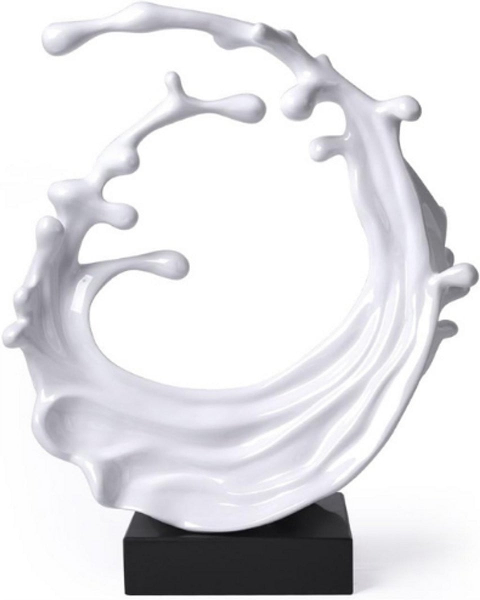 Abstract Zeegolf Sculptuur – Moderne Oceaan Kunst – Wit Polyresin Beeld voor Woonkamer of Bureau – Hoogte: 42 cm