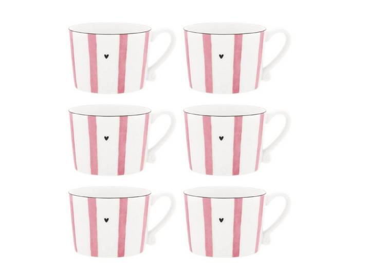 Bastion Collections Tasse Rose, Keramik, Spülmaschinengeeignet, Weiß, Streifen, H: 7cm