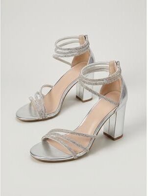 LightInthebox Women's Silver Strappy Block Heel Sandals – Modern and comfortable for stylish resort night outings