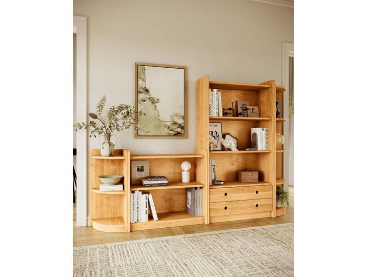 Naturwohnen Regalwand gestuft breit aus Massivholz Erle Maße: H 160 x B 158 x T 35 cm Lara veredelt mit bioola® nature 100% Bio & Vegan