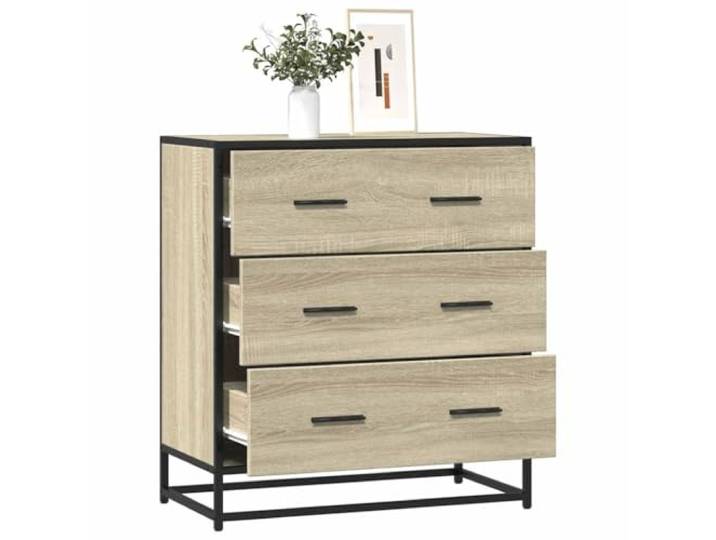 Xolmizyn Sideboard Sonoma-Eiche 68x35x76 cm Kommode Industriedesign Mit 3 Schubladen, Stabiles Metallgestell, Vielseitiger Stauraum