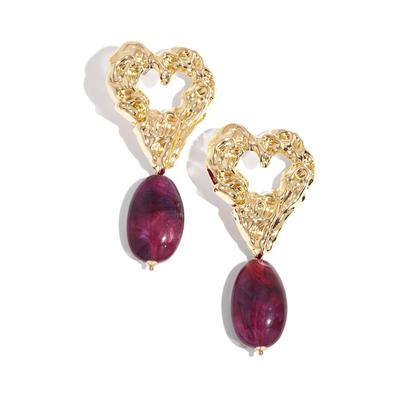Paar Ohrhänger ADELIA´S "Ohrringe Ohrhänger mit Herzmotiv und ovalem Anhänger, 1 Paar", Damen, Gr. Damen, dunkellila, Ohrringe, Trendig gestalteter Modeschmuck mit Herzmotiv und ovalem Anhänger