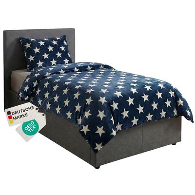 NYVI Winter Bettwäsche CozyStar Soft 2-teilig 1x Bettbezug 135x200 + 1x Kissenbezug 80x80 Sterne Dunkelblau