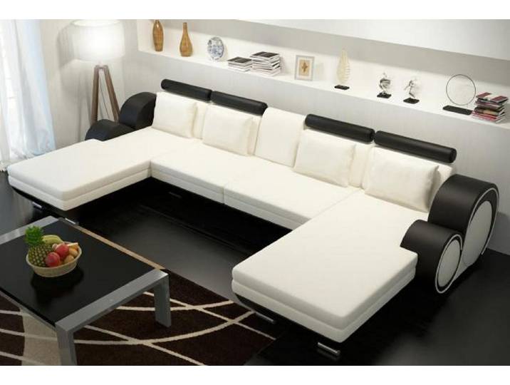 Xlmoebel Wohnlandschaft Ledersofa Berlin U-Form mit USB-Anschluss und XXL Liegefläche, Ecksofa U-Form, Hergestellt in Europa