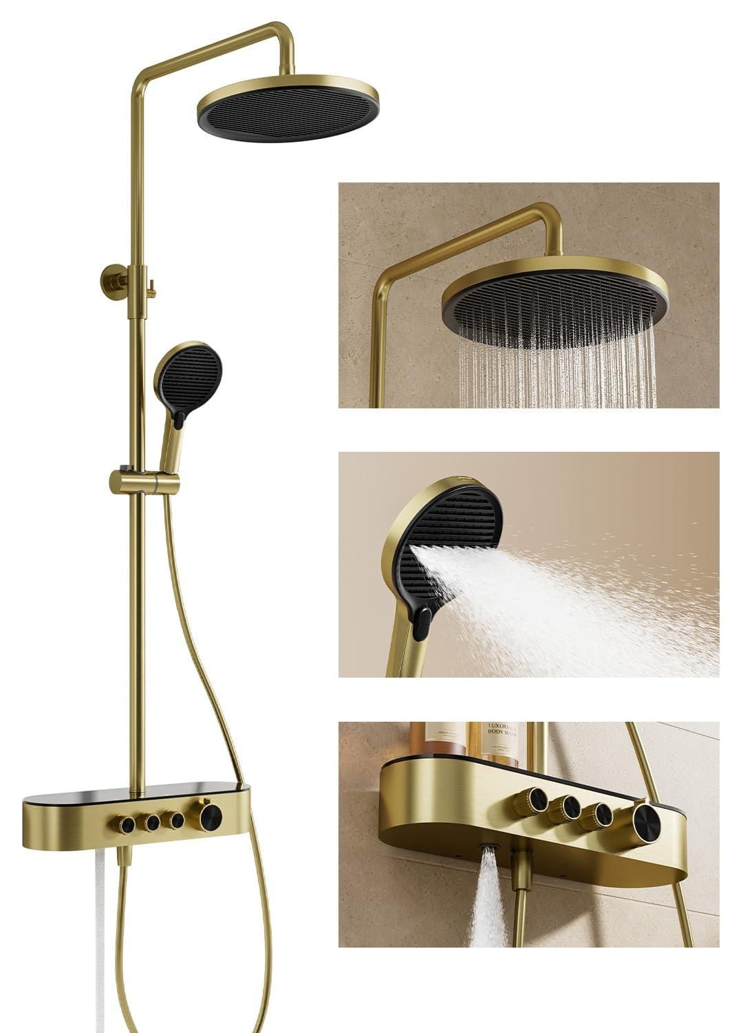 Dripio Douchekolom 3-in-1, Geborsteld Goud, Messing, 28 cm