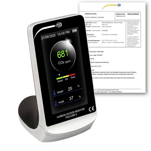 PCE Instruments PCE-CMM 5-ICA CO2 Messgerät 400 - 5000 ppm mit Datenloggerfunktion, mit Temperaturmessfunktion kalibriert ISO