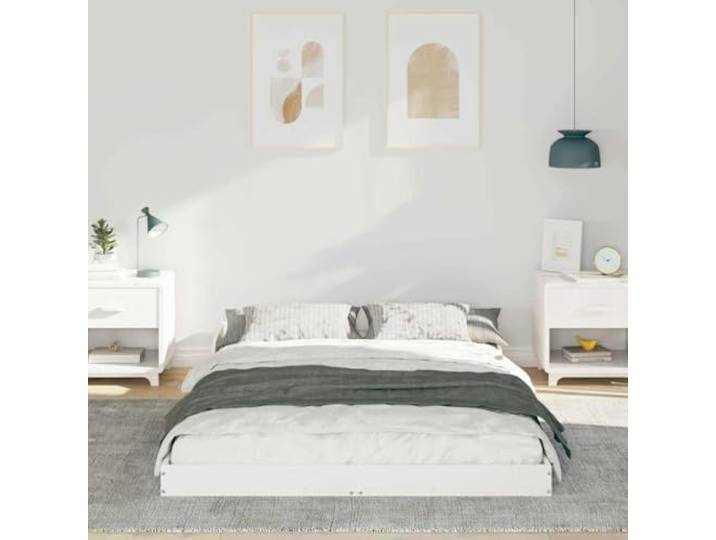 KTHLBRH Plattformbett, weiß, 140 x 190 cm, Kiefer massiv Ohne Boxspring, stabile Basis, modernes Design, einfache Reinigung, Schlafzimmer