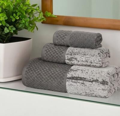 Superior Modern Cotton 3 Piece Bathroom Towel Set - Jacquard Solid & Abstract Patterned Mix