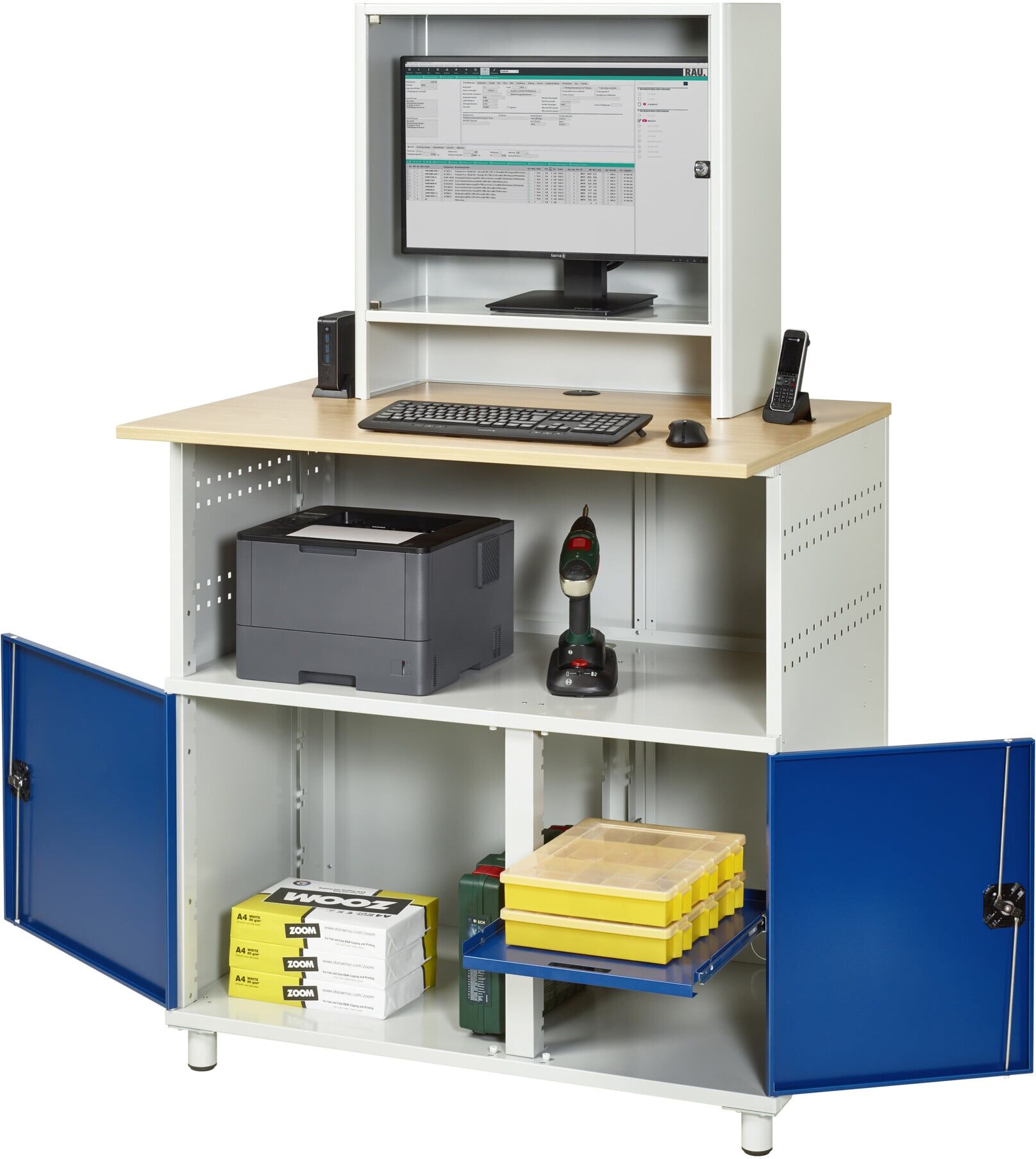 Rau Computer-Tisch mit Monitorengehäuse stationär BxTxH 1100x800x1100/1810mm (07-1023M3S.11)