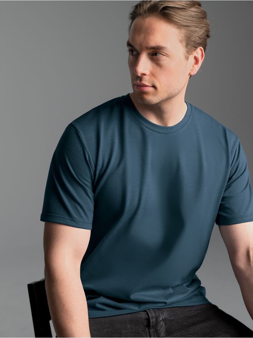 T-Shirt TRIGEMA "TRIGEMA T-Shirt in Piqué-Qualität", Herren, Gr. XL, blau (jeans, melange), Piqué, 100% Baumwolle, Basic, Rundhals, Shirts T-Shirt jeans, melange XL