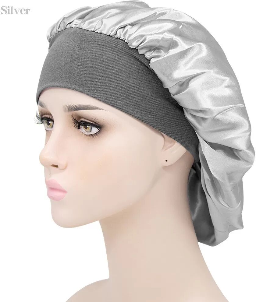 INF Elastische Haarpflegekappe 2er-Pack – Modische, atmungsaktive und komfortable Schlafhaube Silber